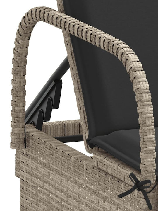 Ξαπλώστρα Rattan με Μαξιλάρι Γκρι 2τμχ 61x161x87εκ.