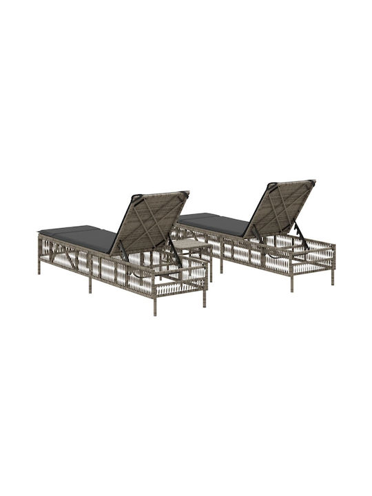 Градински и басейнови шезлонги Rattan с сива възглавница 2бр 198x55x39см
