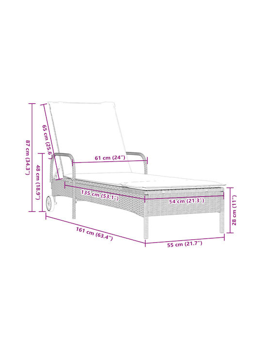 Ξαπλώστρα Rattan με Μαξιλάρι Γκρι 2τμχ 61x161x87εκ.