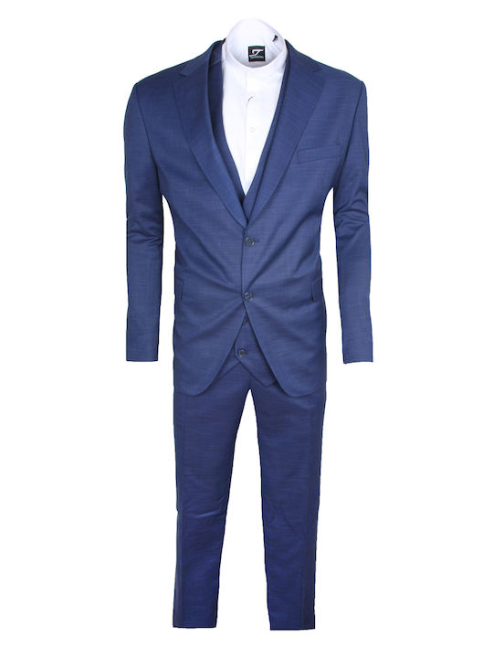 Stefansxxl Men's Suit with Vest Regular Fit BLUE