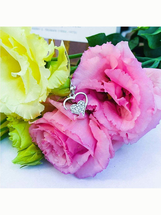 Silver Heart Charm with Zircon