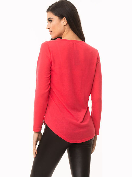 Women's Blouse with V Neckline Coral