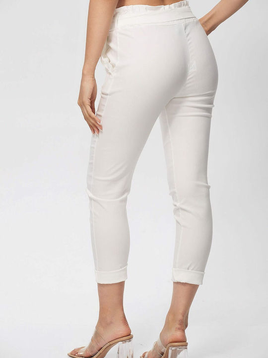 Dress Up Women's Fabric Trousers with Elastic White