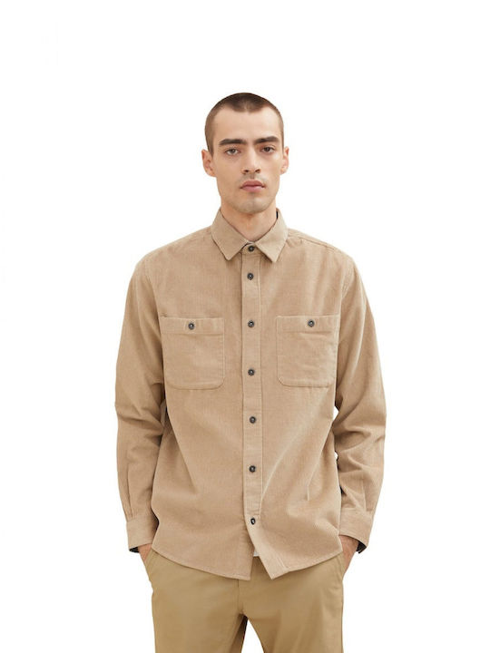 Tom Tailor Cămașă Bărbătească Cu mânecă lungă Corduroy Beige (Beige)