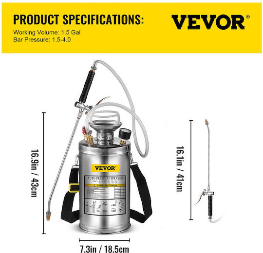 Vevor Ψεκαστήρας Πλάτης με Χωρητικότητα 6lt