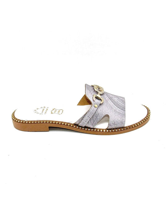 Ipodima Leder Damen Flache Sandalen in Silber Farbe