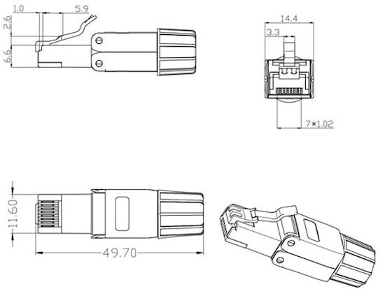 Ez-rj456astl Cat.6a Rj45 Θωρακισμένο Βύσμα