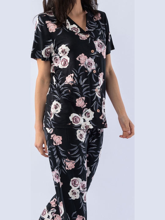 Sevim Sommer Damen Pyjama-Set Black