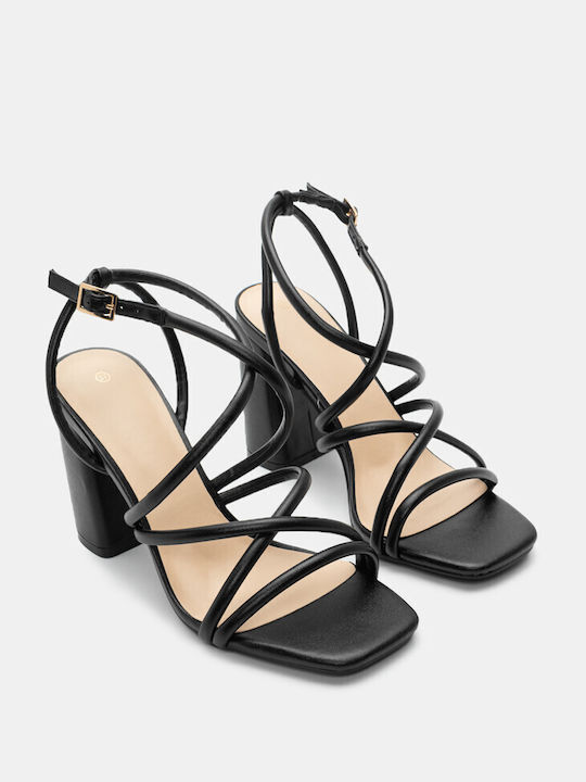 Strappy Sandals with Buckles & Heels 4258701-black