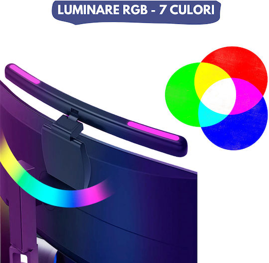 Led Lamp Curved Monitor Rgb Gaming Backlight Visionhub Eye Protection Adjustable 7 Colors Light Temperature Adjustment 3000k-6500k Usb Touch Control Intensity Adjustment
