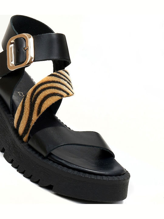 Women's Zebra Leather Flatforms with Diagonal Strap
