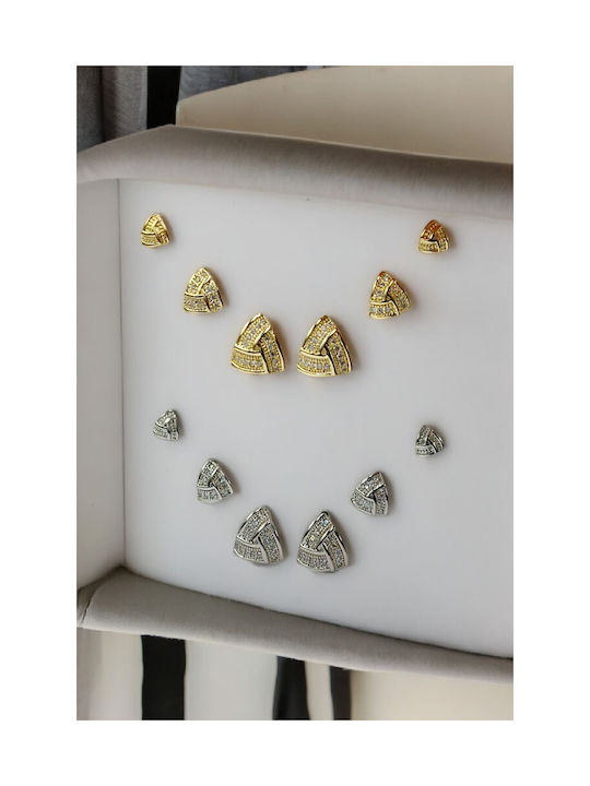 Silver Earrings Set of 3 Triangle Earrings Transparent Zircon Different Sizes