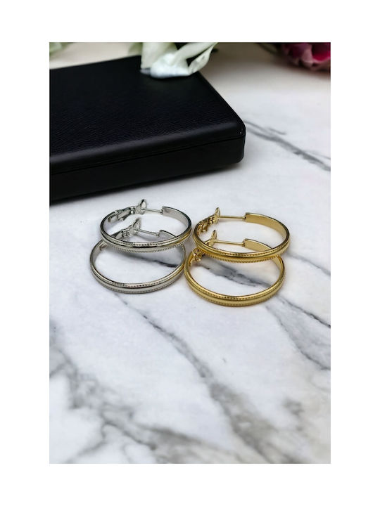 Steel Silver Hoop Earrings with Sagre Lines on the Edges