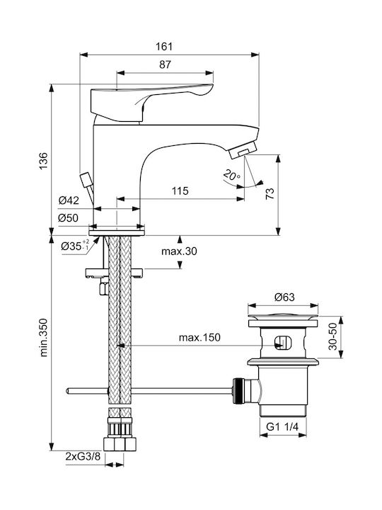 Ideal Standard Standard Alpha Αναμεικτική Μπαταρία Νιπτήρα Ασημί