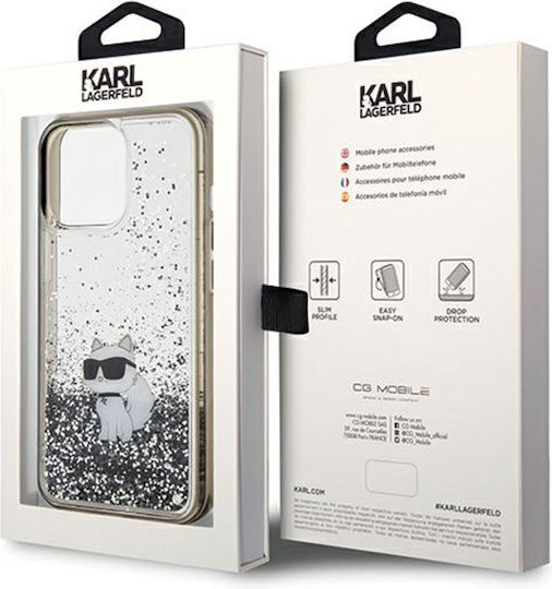 Karl Lagerfeld Liquid Glitter Choupette Umschlag Rückseite Kunststoff Transparent (iPhone 13 Pro)