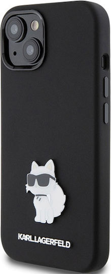 Karl Lagerfeld Choupette Metal Pin Back Cover Silicone Black (iPhone 15 Plus)