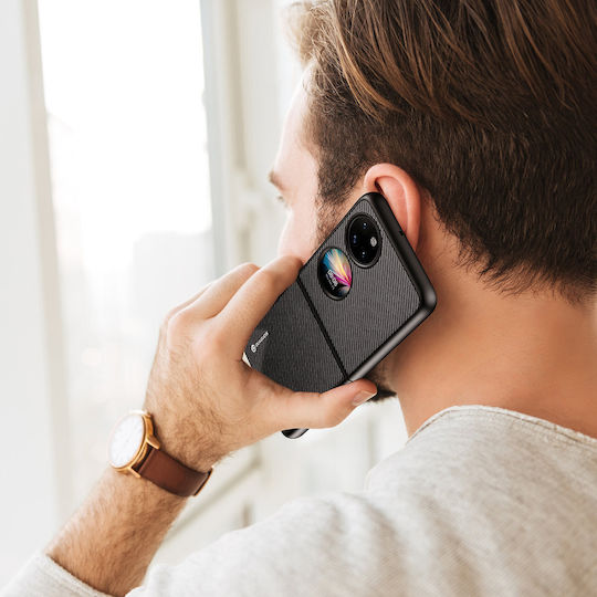 Dux Ducis Fino Umschlag Rückseite Silikon / Stoff / Gehärtetes Glas Schwarz (Huawei P50)