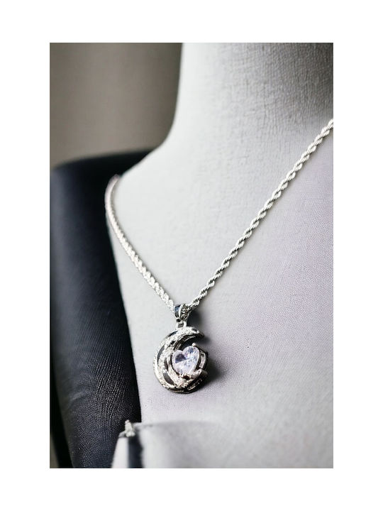 Necklace with design Heart from Steel with Zircon