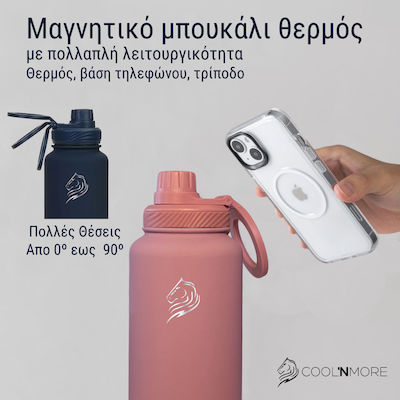 Cool'NMore Bottle Thermos Stainless Steel BPA Free stainless steel straw magnetic phone support cap 1lt with Straw and Mouthpiece