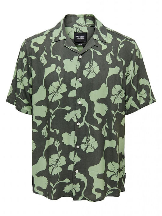 Short-sleeved Cotton Shirt Floral Castor Gray