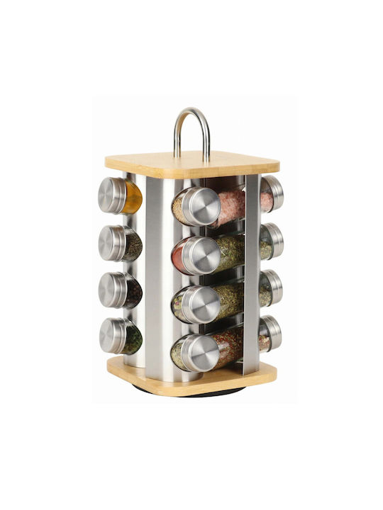 Klausberg Bamboo Tabletop Rotating Spice Rack Gray 16pcs