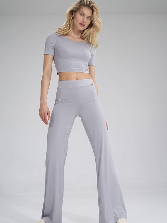 Figl Women's Fabric Trousers in Wide Line Gray