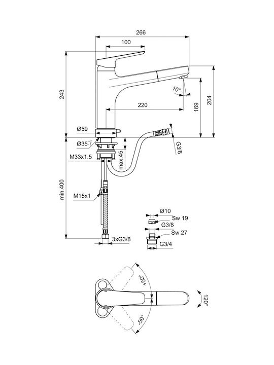 Ideal Standard Ceraplan Iii Küchenarmatur für Zähler mit herausziehbarer Brause Silber