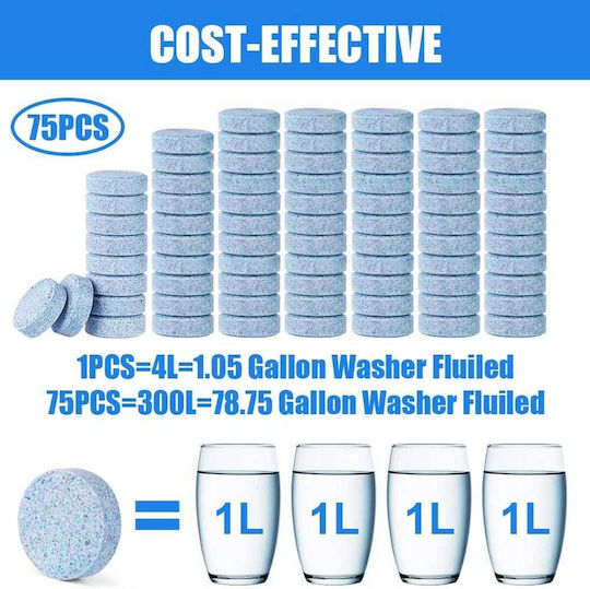 Uraqt U4 Car Window Cleaning Tablets Set of 75 Multifunctional Windshield Wiper Washing Tablets Concentrated Cleaning Tablets for Car Windows & Screens Detergent Strong Disinfection Capability for Kitchen Bathroom Mirrors Various