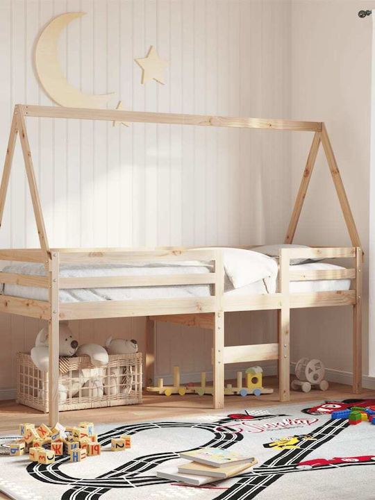 Παιδικό Κρεβάτι Υπερυψωμένο Μονό Μπεζ για Στρώμα 80x200cm