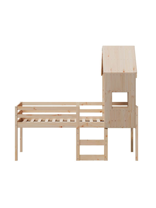 Pat pentru Copii Loft Bed Single Bej pentru Saltea 90x190cm