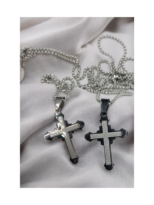 Black Men's Cross from Steel with Chain