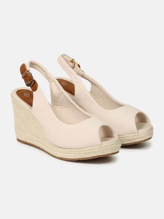 InShoes Women's Fabric Peep Toe Platforms Beige