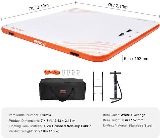 Vevor Inflatable Floating Dock with Handles White 213x213cm
