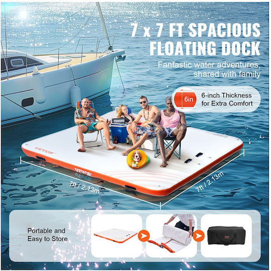 Vevor Inflatable Floating Dock with Handles White 213x213cm