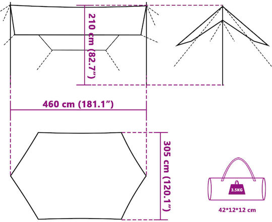 vidaXL Shade Sail Orange With Hoop & with PU Coating 3.05x4.6m 105gr/m²