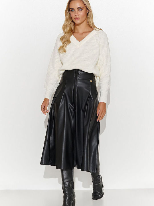 Makadamia Leather Midi Skirt in Black color