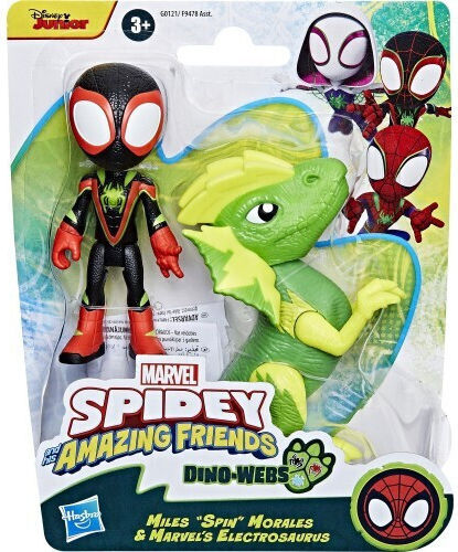 Фигура за Действие Spidey And His Amazing Friends Spider-Man Dino-Webs, Miles Spin Morales And S Electrosaurus 10см.