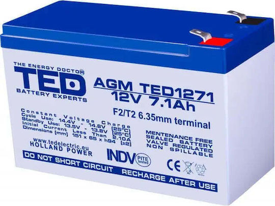 TED Electric UPS Batterie mit Kapazität 7Ah und Spannung 12V 1Stück