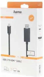 HAMA HDMI 2.1 Ultra High Speed 48Gbps 4K 120Hz HDR VRR HDMI Кабел HDMI Мъжки - USB-C Мъжки 3м Черен