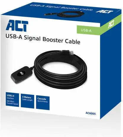 Act USB 2.0 Cable USB-A male - USB-A female Μαύρο 5m