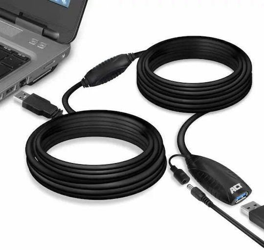 Act USB 2.0 Kabel USB-A-Buchse - USB-A-Stecker / DC Schwarz 10m