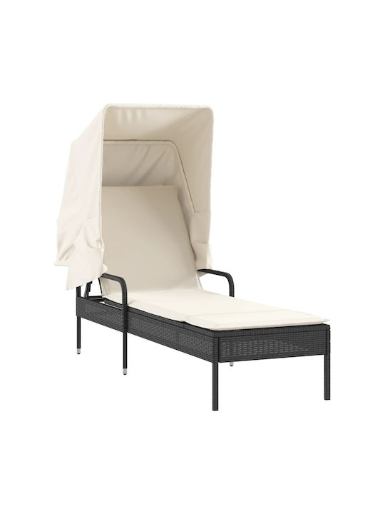 Deckchair Rattan with Cushion & Sunshade with Table 2pcs 89x200x60cm.