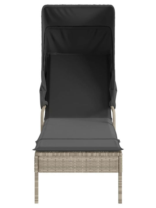 Șezlong Rattan cu Pernă și Parasolar Gri cu Masă Set 2 Bucăți 89x200x60cm