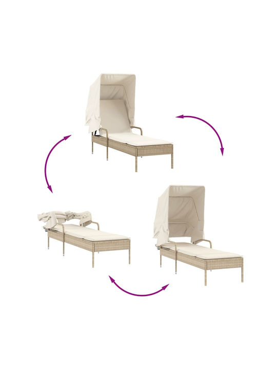 Deckchair Rattan with Cushion & Sunshade Beige with Table 2pcs 89x200x60cm.