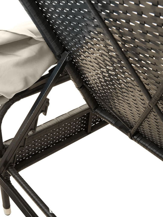 Liegestuhl Rattan mit Kissen & Sonnenschirm Schwarz mit Tisch 2Stück 89x200x60cm.