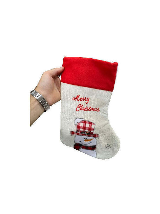 Șosetă Decorativă de Crăciun cu Άγιο Βασίλη L30xl16cm. Albă