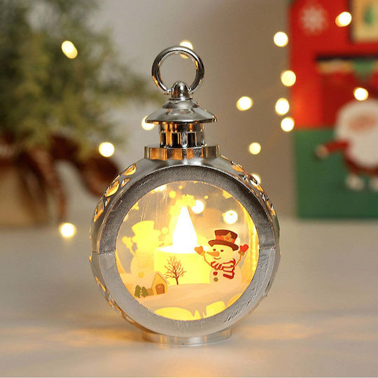 Crăciun Sticlos Lampion Argintiu Baterie Snowman 13.5x9cm.