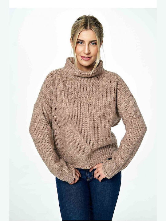 Figl Damen Langarm Pullover Wolle Rollkragen Beige