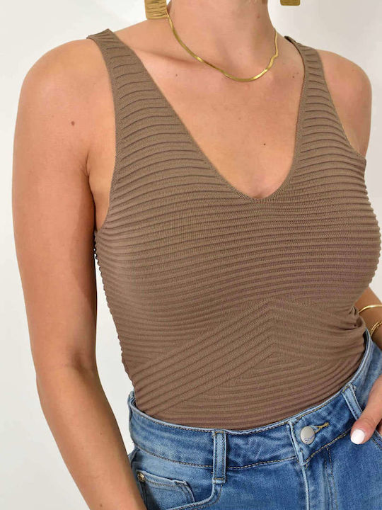 Women's Knitted Top with Embossed Design in Taupe 24924