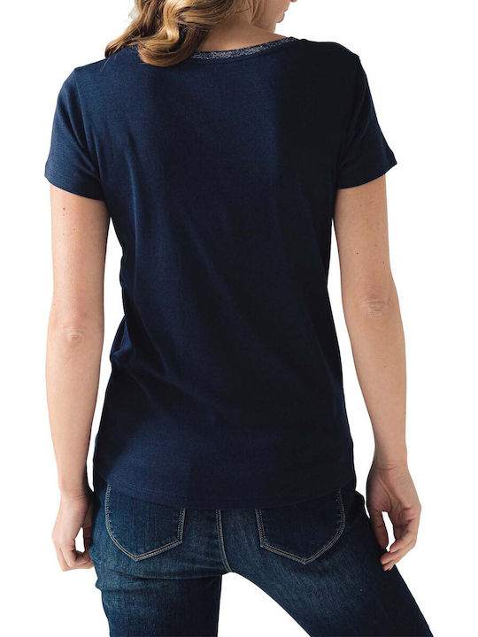 C'est Beau La Vie Damen T-shirt mit V-Ausschnitt Blue